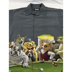 Dragonfly Dogs Playing Pool AOP Button Down Mens LG  Shirt Vintage‎ Camp